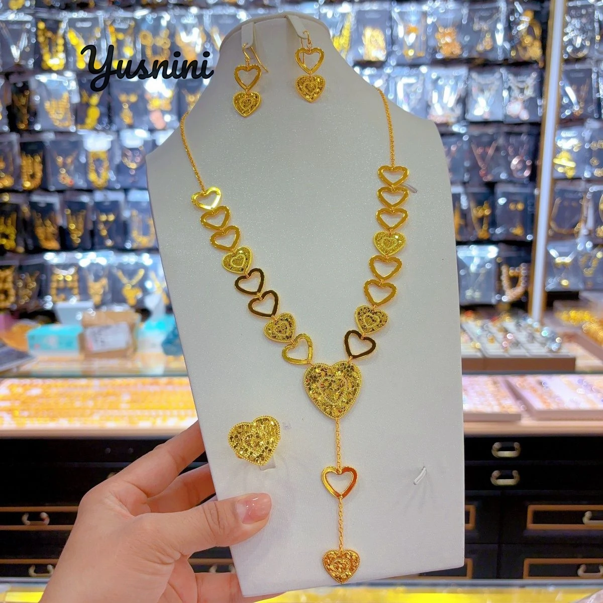 

Fashion Italy 24K Gold Plated Customized Necklace, Earrings, Rings, Wedding Party Jewelry Set for Lovers DD10848