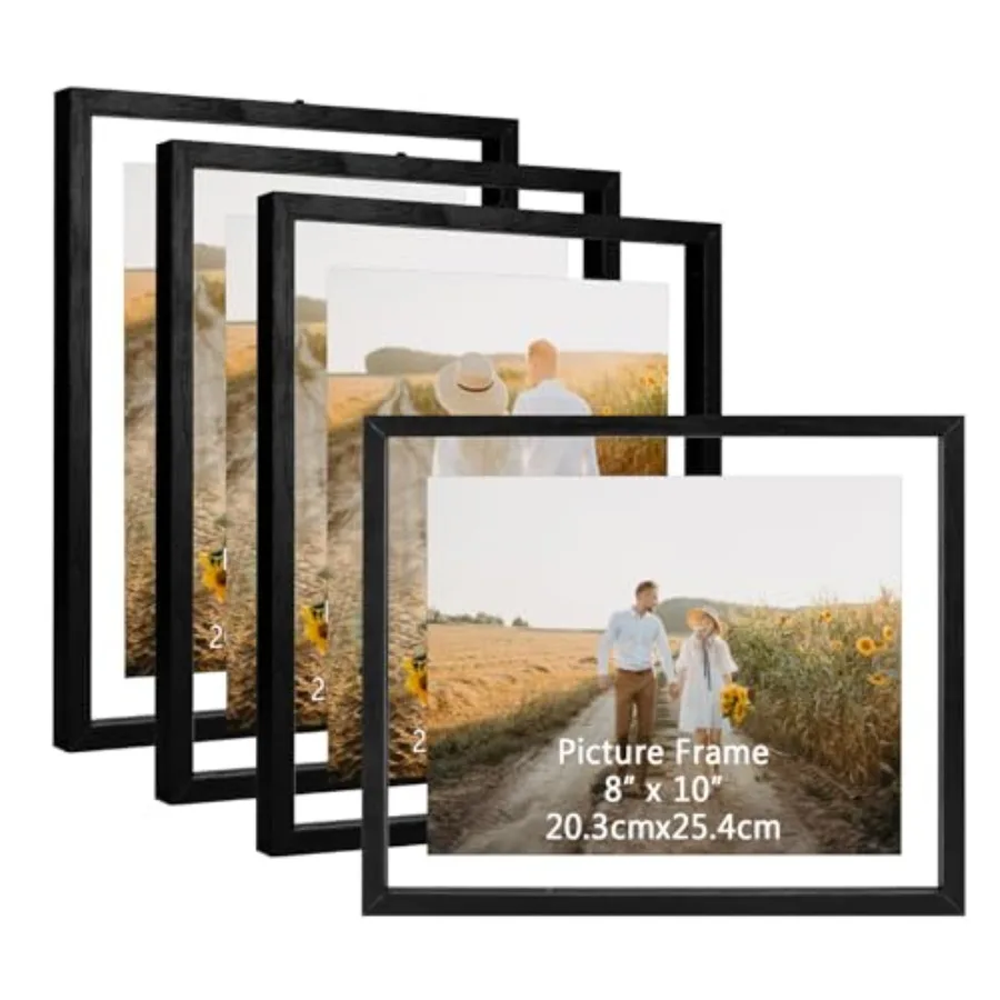 

Набор из 4 плавающих фоторамок в деревенском стиле, 8x10 дюймов, для настенного крепления, с двойным стеклом, для семейных фотографий, многофункциональный