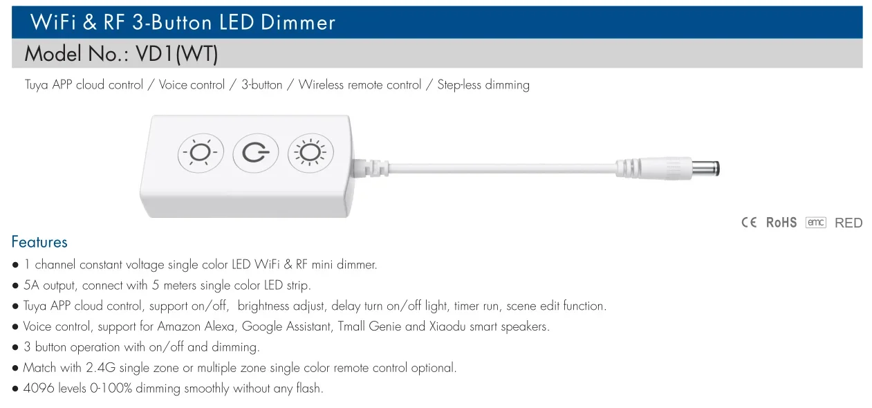 Мини-регулятор яркости для светодиодной ленты, 3 кнопки, Wi-Fi и РЧ