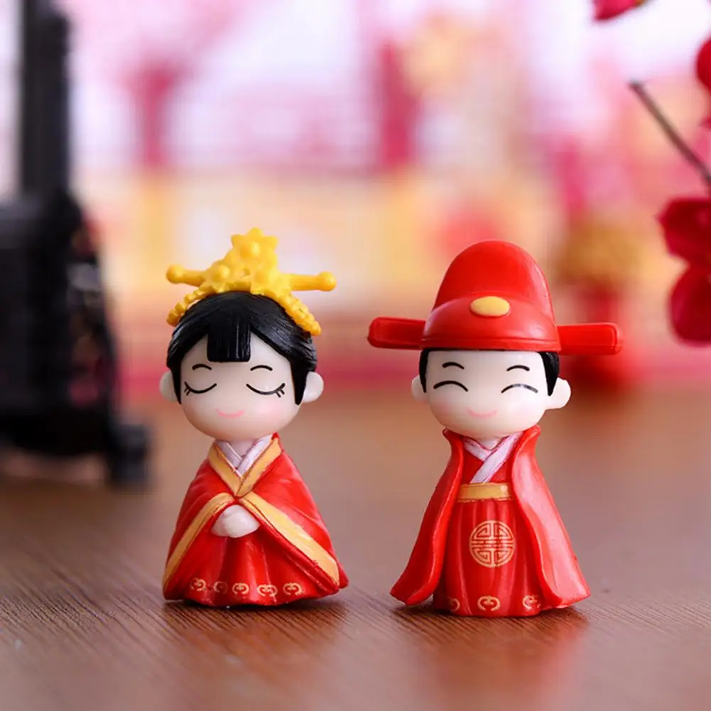 Chinese Ancient Costume Bride And Groom Figurine Set 2 Pieces Festive Wedding Decor Desktop Ornament Housewarming Gift