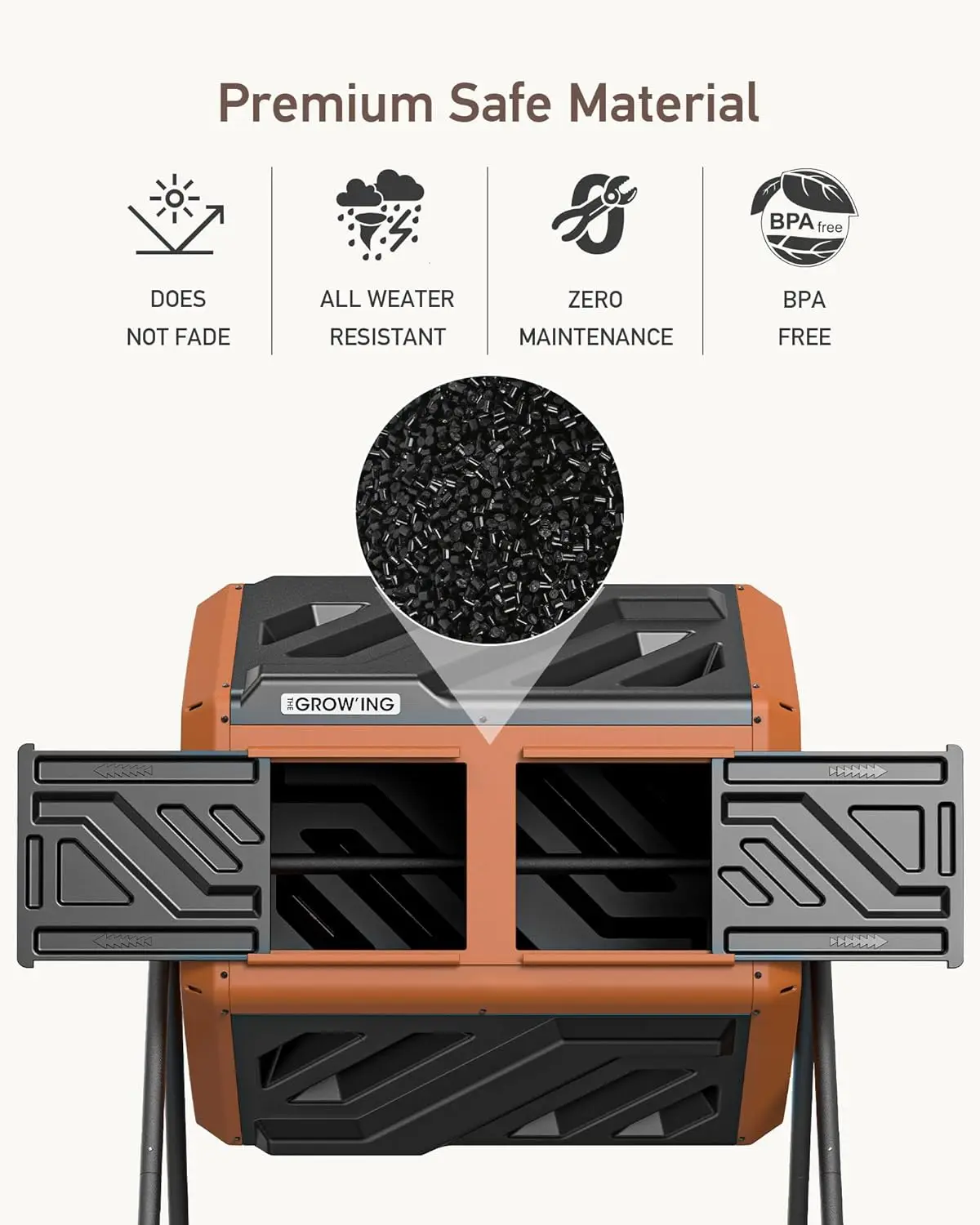 43 Gallon Dual Chamber Tumbling Composter, Fast Assembly Outdoor Rotating Compost Bin for Garden Backyard