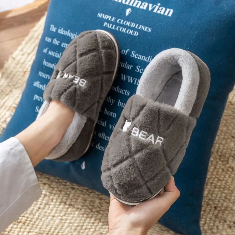 

New Winter Thick Plush Slippers Couples Indoor Home Furry Shoes Non Slip Men Women Furry Warm Casual Plush Soft Cotton Slippers
