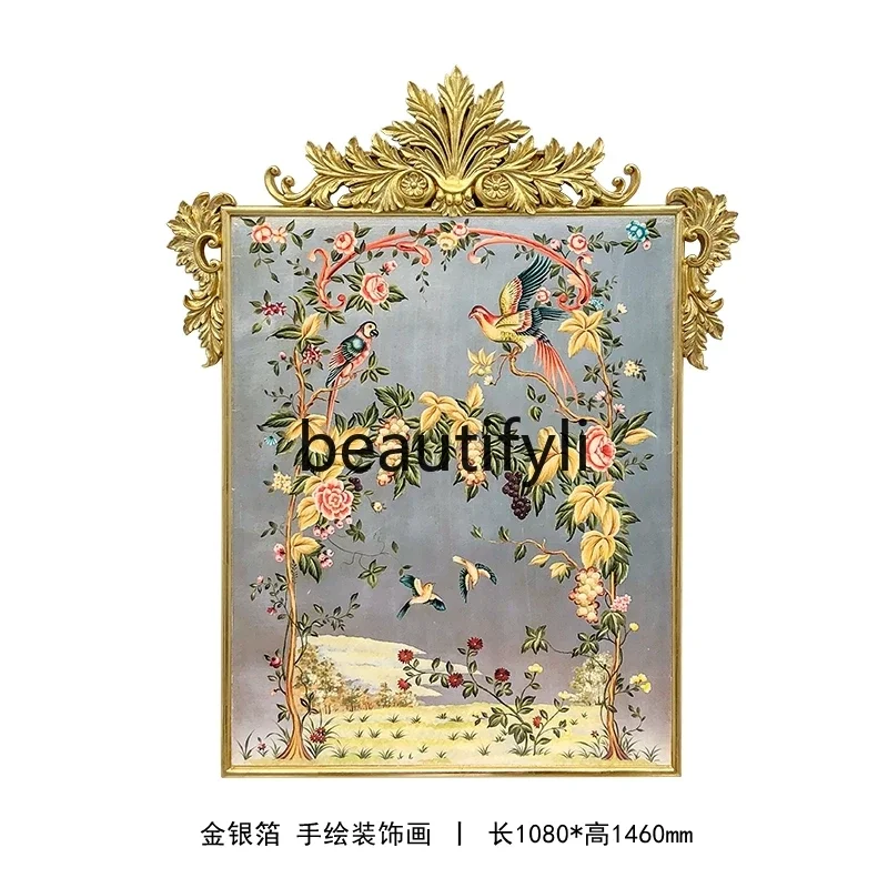 French Luxury High-End Solid Wood Gold Foil Hand-Painted Vintage Palace Decor Single Wall Scroll