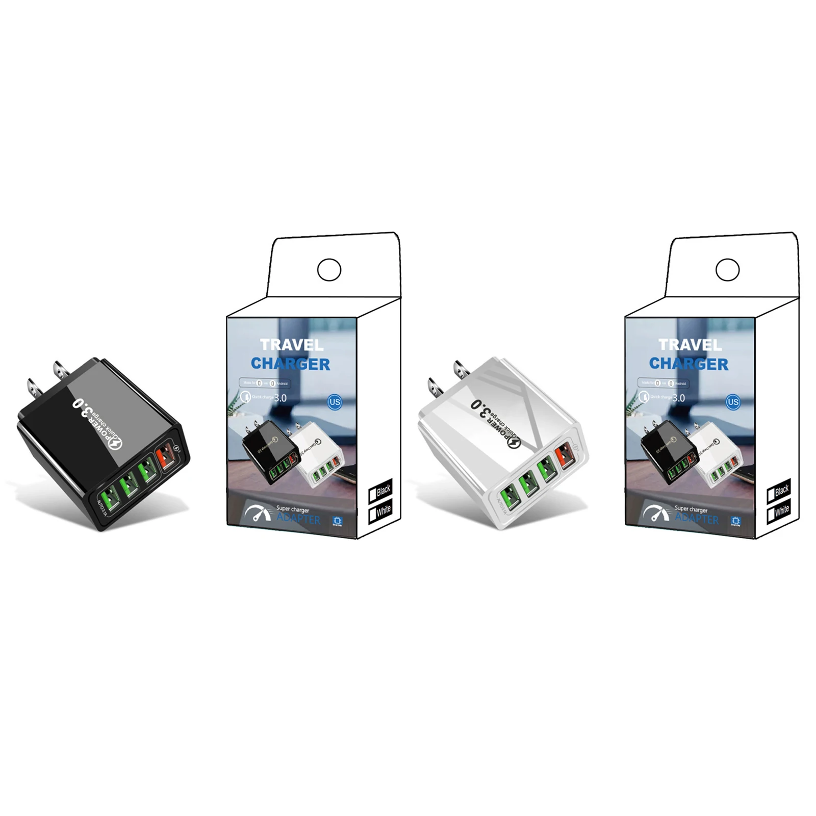 4-Port USB Quick Pro Charger with Temp Control Wall Charger Block for Travel Home Universal Compatibility All Phones