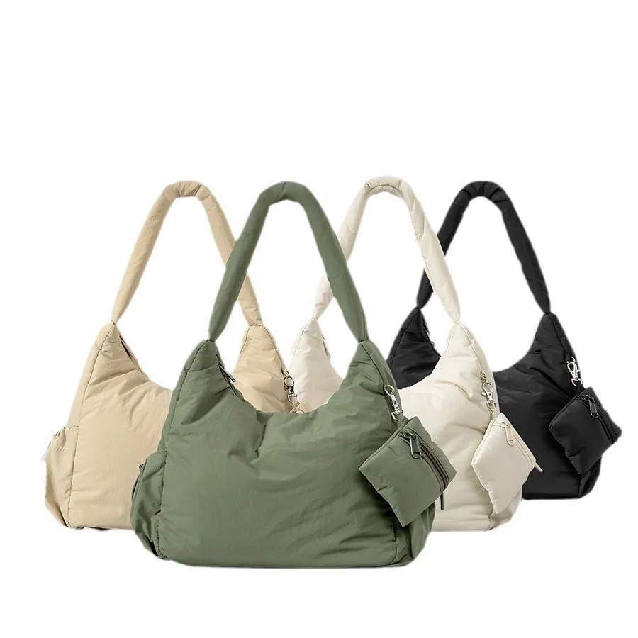 Hobos Bolsas de Ombro Acolchoadas Femininas, Bolsas Designer Puffer Lady, Casual Nylon Underarm Bag com Bolsas Pequenas, Moda, 2024