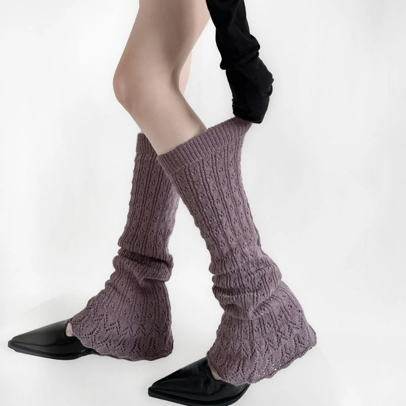 1 pair 90s Ribbed Leg Warmer Hollowed Out Leg Socks Sleeve for Lady Girls Fashionable Pile Up Leg Cover 425F