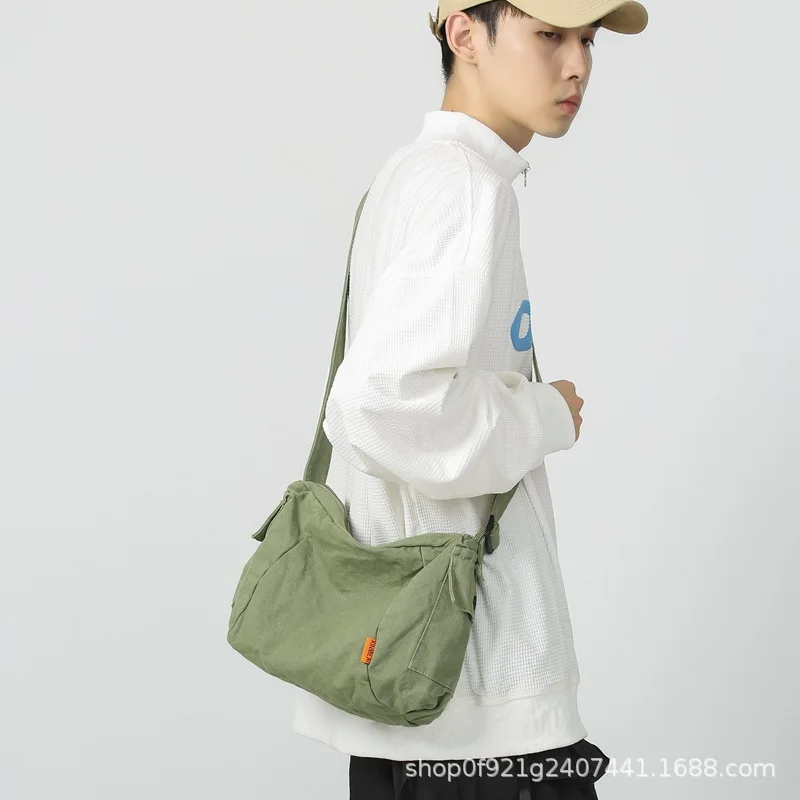 Japanese 2024 New Single Shoulder Bag Minimalist Canvas Crossbody Bag Instagram Brand Shoulder Bag Student Postman Bag