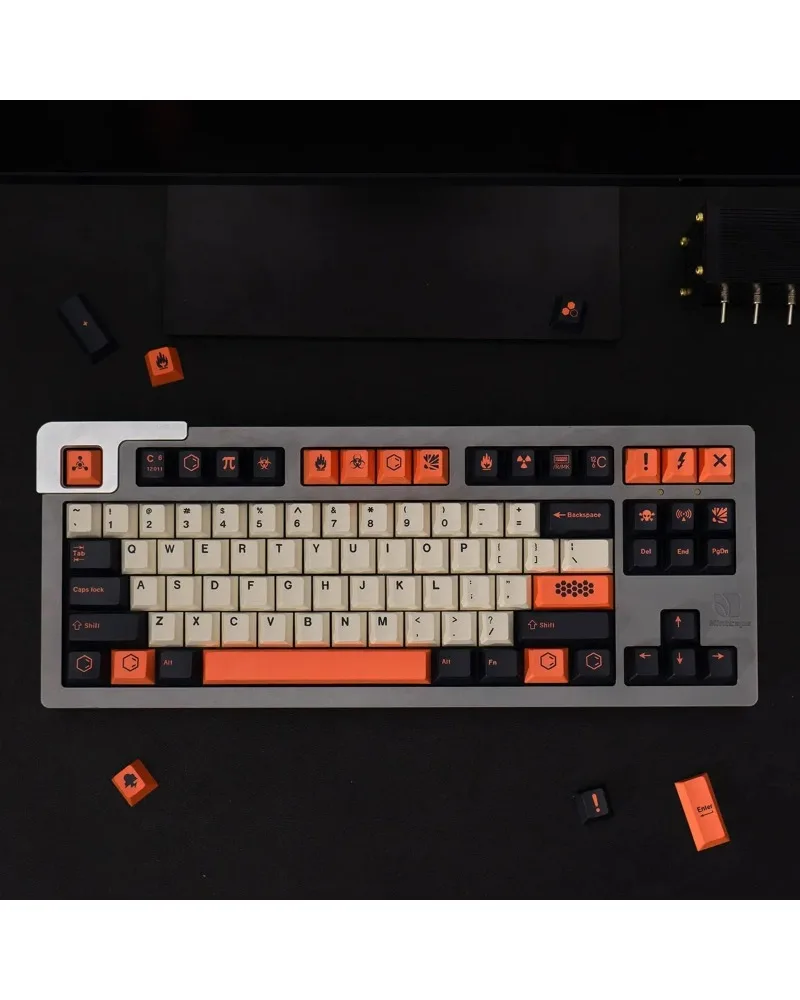 

black and orange color block pbt dye sub keycaps full set oem profile for mechanical keyboards