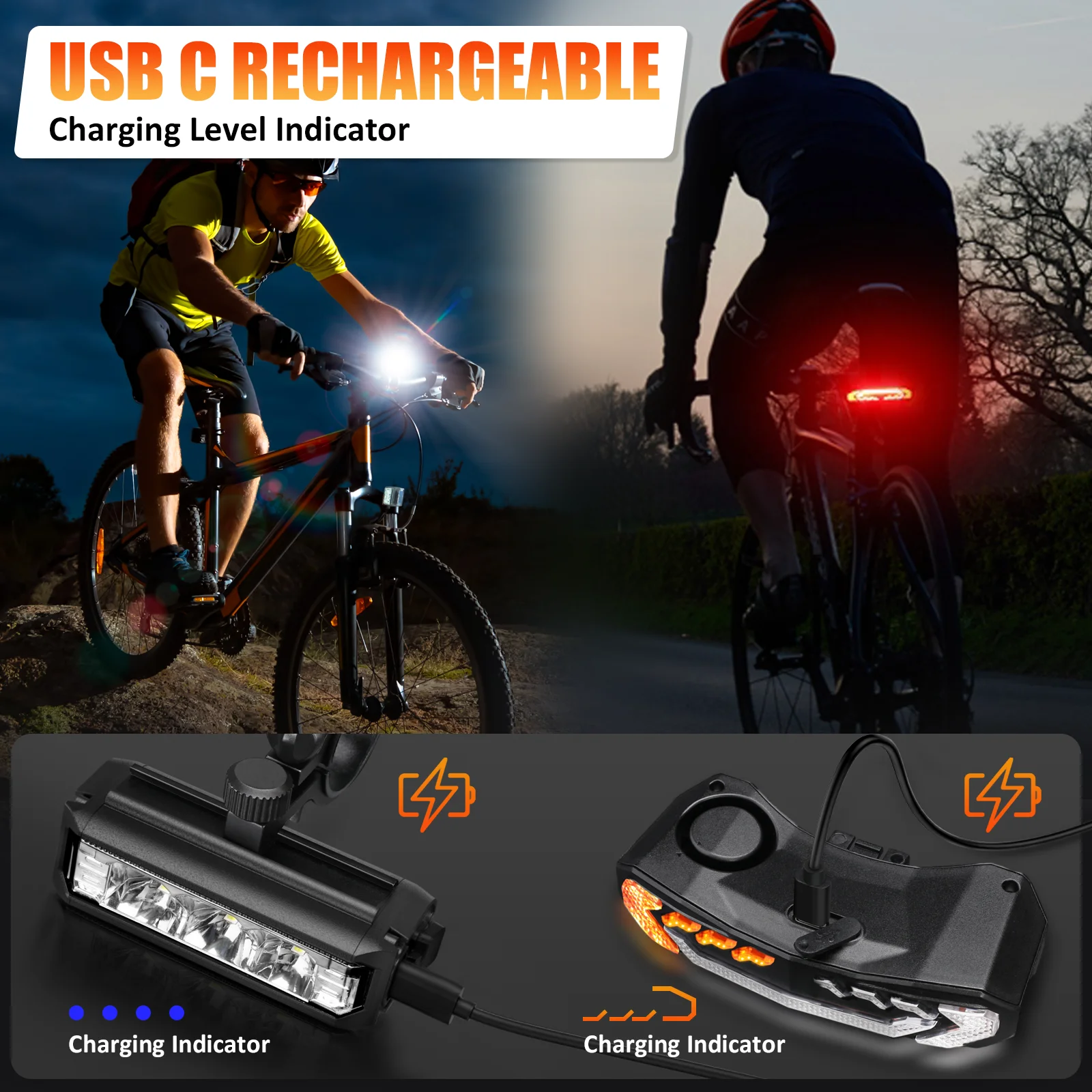 Camluxy Set luci per bici Luce per bicicletta ricaricabile con indicatori di direzione e luce freno per guida notturna Luce per bici posteriore e anteriore