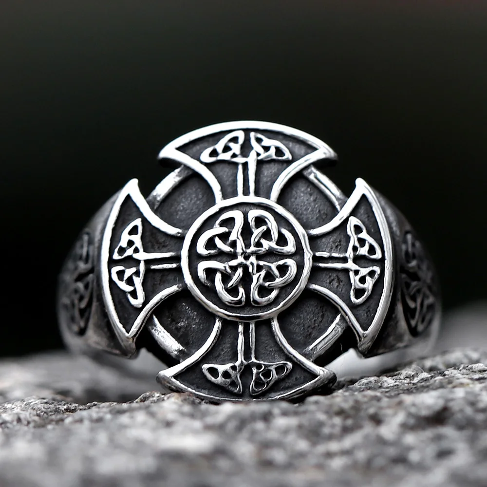 2025 neue Vintage Edelstahl Kreuz Wikinger Ring Männer Jungen Nordic Wikinger Aegishjalmur Ring Männliche nordische Mythologie Geschenk Schmuck