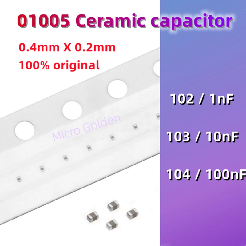 (50pcs) 01005 SMD Ceramic capacitor 102 1NF 103 10NF 104 100nF Mobile phone chip Ultramicro capacitor MLCC