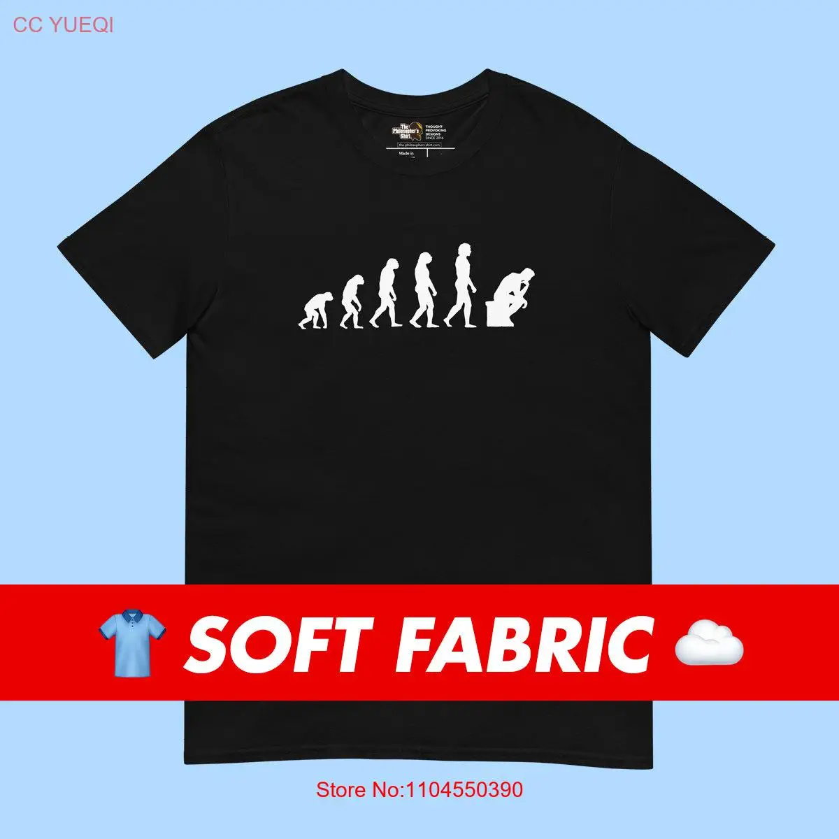 

The Thinker Evolution T Shirt for Philosophy Teachers Students Professors Books Nerds Funny Philosophers Scientists