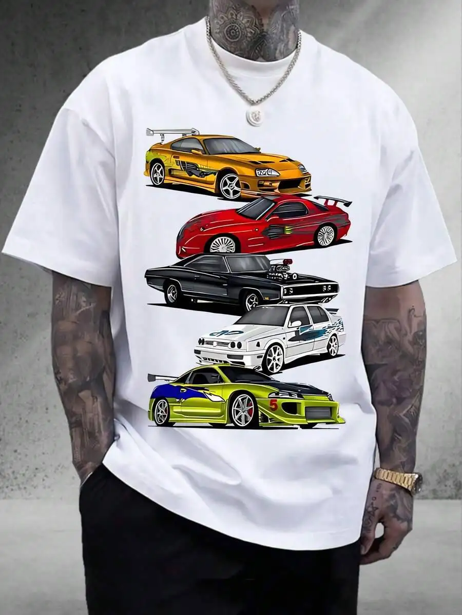 Men's Short-Sleeve T-Shirt Classic Car Pattern Automotive Print Casual Versatile Style Premium Birthday For Men | Ideal Gift 100% Cotton Trendy Y2K Short-Sleeve Tee-Soft, Quick-Drying,  Wrinkle Resistant Light Cotton Graphic Tshirt Soft Stretchy Casual