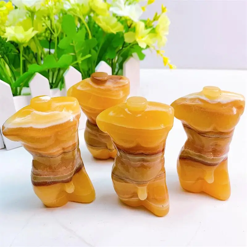 8cm Natural Orange Calcite Male Body Gemstone Room Decoration Healing Fengshui Crystal Torso Figurines Reiki Carved Gift 1pcs