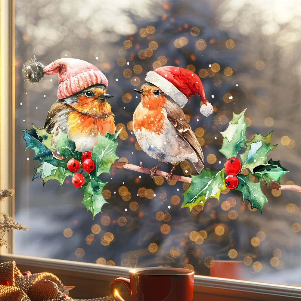 1pc uccelli invernali adesivi statici per finestre adesivi natalizi impermeabili decorazione in vetro per la casa soggiorno camera da letto caffetteria