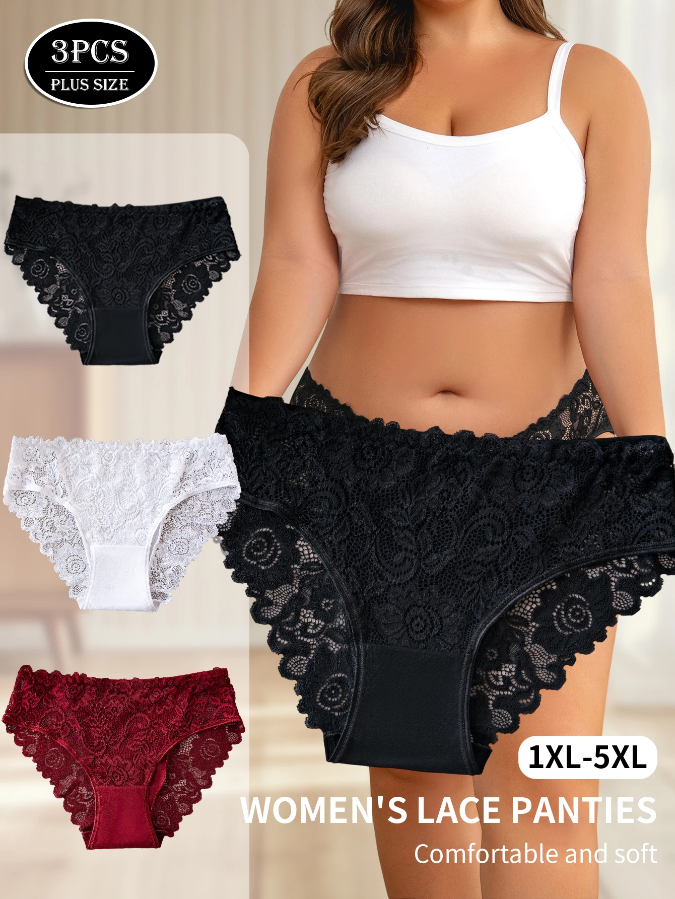 3 قطعة الملابس الداخلية النسائية حجم كبير أنيقة الدانتيل الأزهار المشذبة سراويل السيدات بلون جوفاء مثير ملخصات الملابس الداخلية المبيعات الساخنة