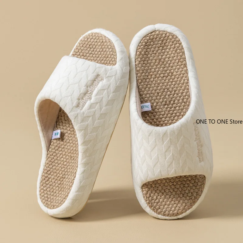 

New Couple Home Casual Linen Slippers Women's All-season Universal Platform Heightening Breathable Non-slip Floor Slippers Men