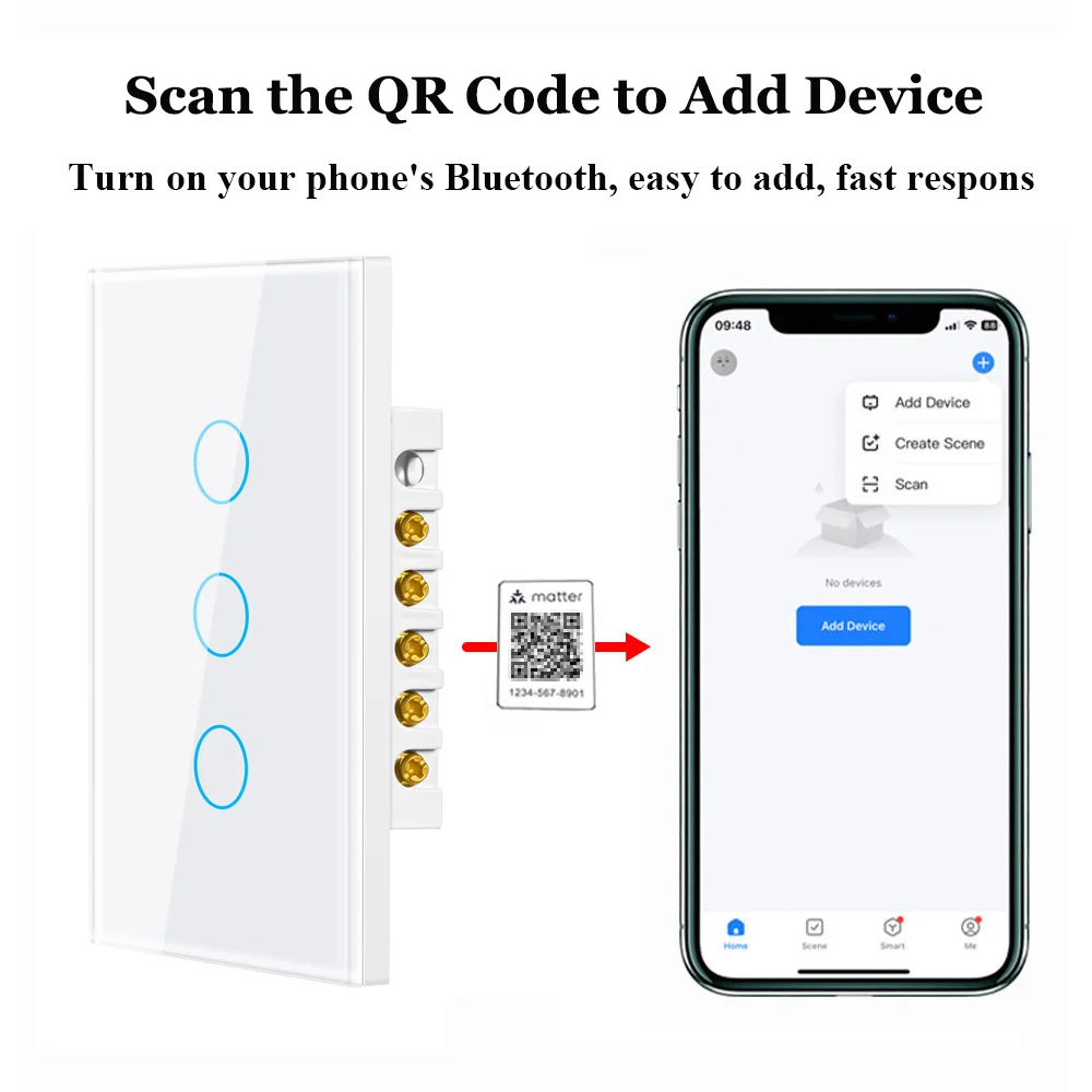 Matter Homekit WiFi الذكية ضوء اللمس الجدار التبديل 1 2 3 4 عصابة 2-way التحكم التبديل دعم Siri SmartThings أليكسا جوجل المنزل