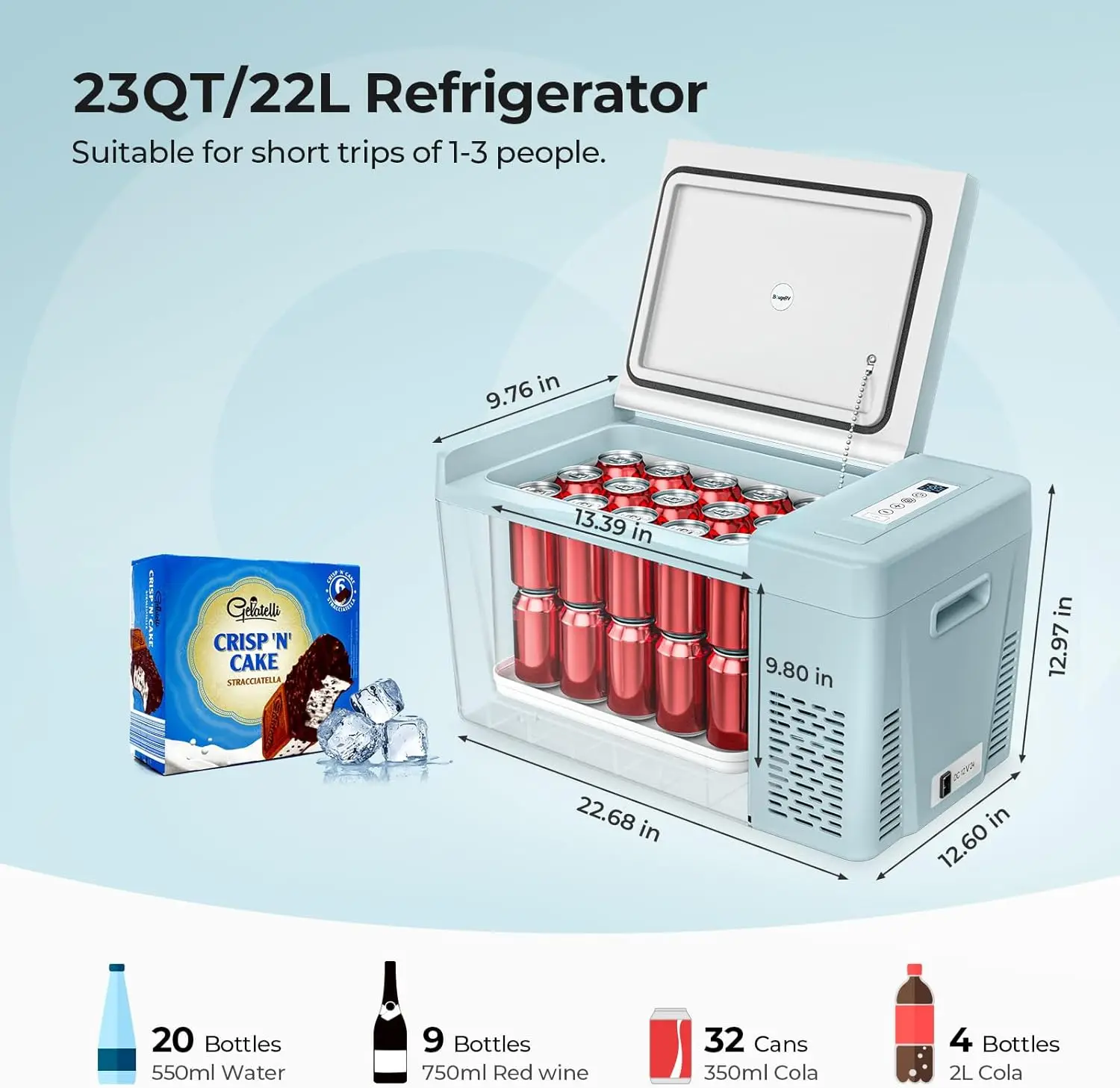 23Quart Portable Refrigerator, 12 Volt Fridge 22L, Portable Freezer Compressor Cooler 12/24V DC 110~240 Volt AC for Truck