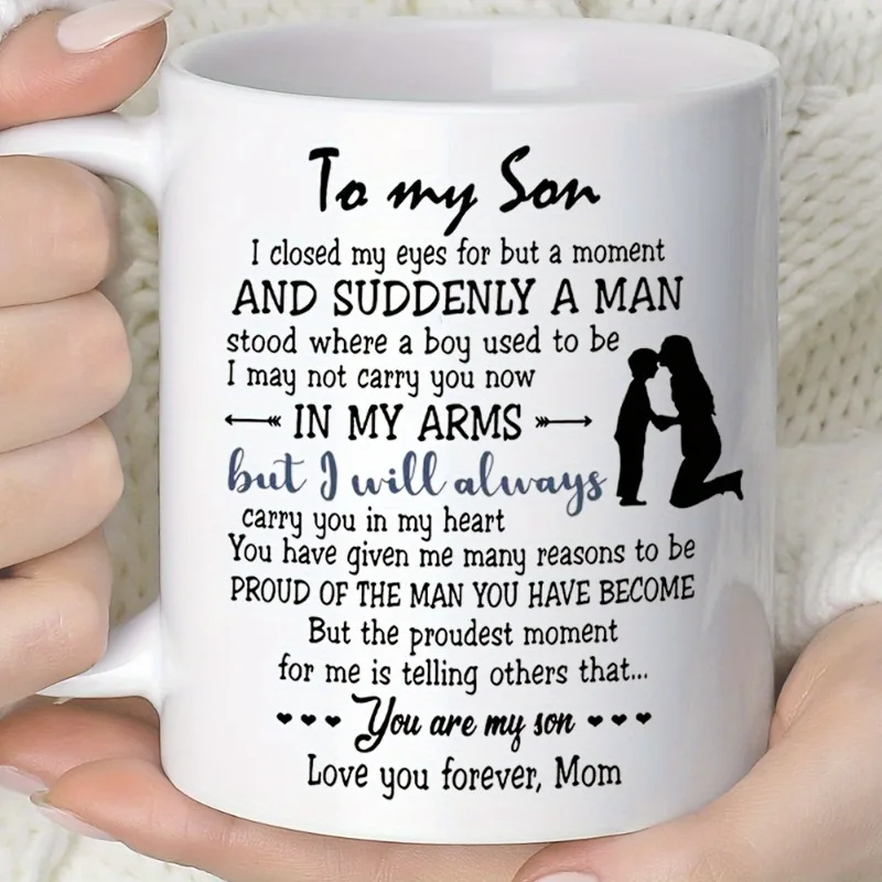 1pc, Heartwarming To My Son Ceramic Mug , Holiday, Christmas, New Year, and Valentines Day Gift Giving