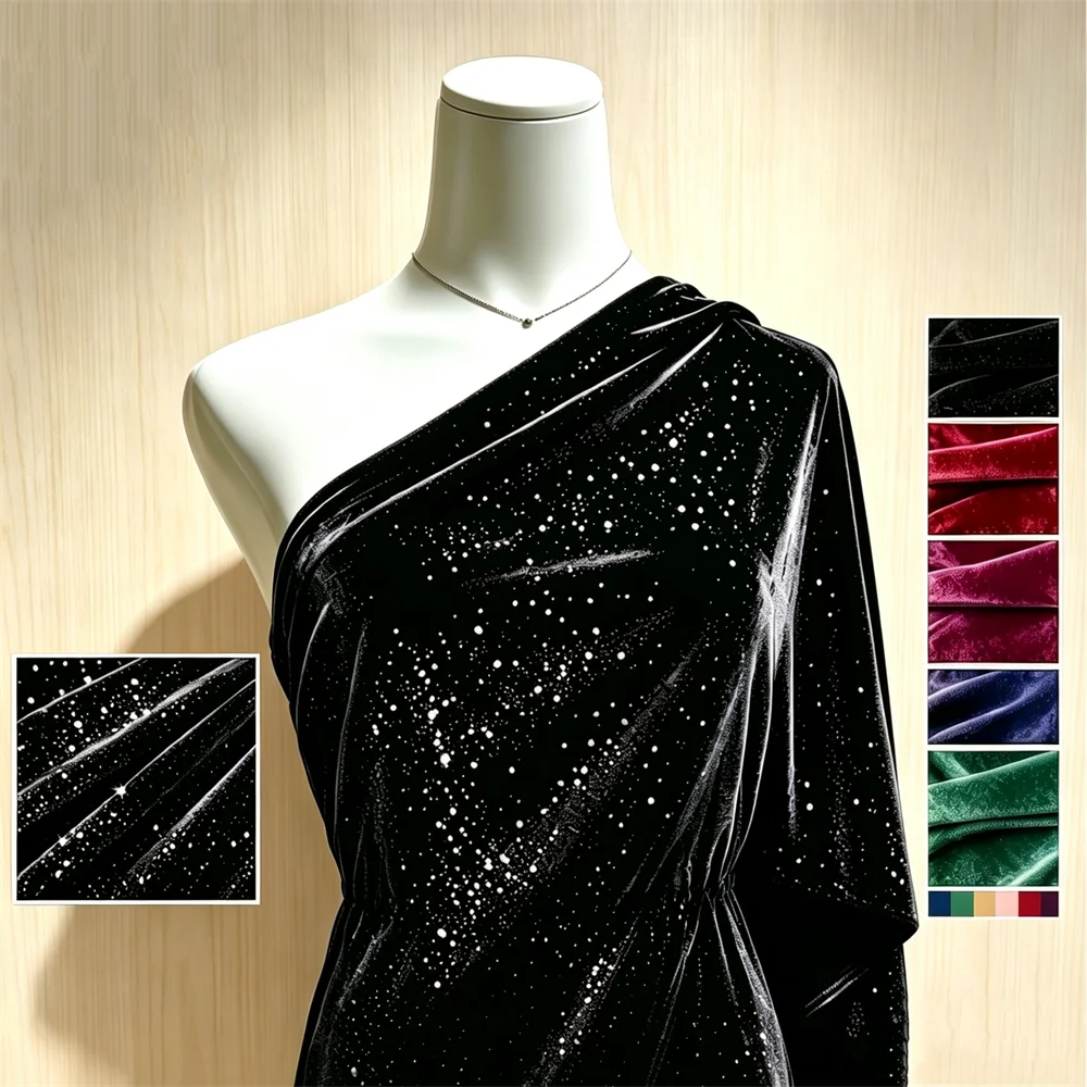 Soft Smooth Starry Glitter Velvet Fabric Woven Non-elastic for Sewing Dress DIY Handmade By Half Meter