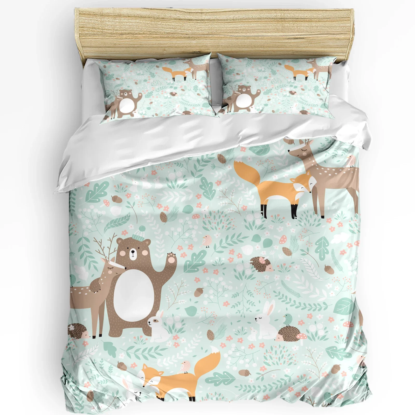 

3pcs Bedding Set Forest Animal Cartoon Fox Deer Bear Home Textile Duvet Cover Pillow Case Boy Kid Teen Girl Bedding Covers Set