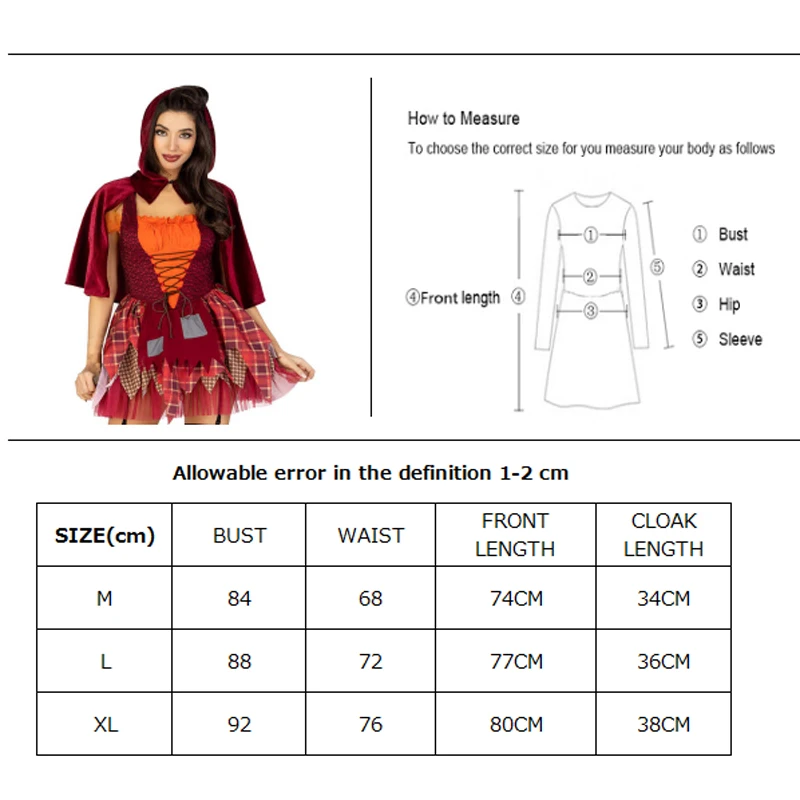 كرنفال الهالوين الرداء الأحمر الصغير للمرأة زي لطيف لوليتا عباءة الساحرة تأثيري فستان حفلة تنكرية