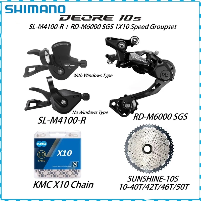 

Shimano DEORE M4100 10 Speed Groupset SL-M4100 Shift Lever RD-M6000-SGS Rear Derailleur X10 Chain SUNSHINE 10S Cassette