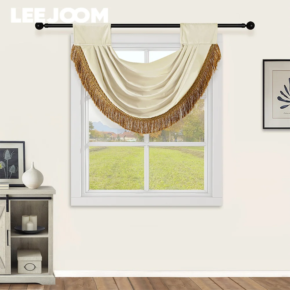 LEEJOOM European Style Rod Pocket Fringe Tassel Curtain Valance for Living Room Home Decor 1PC