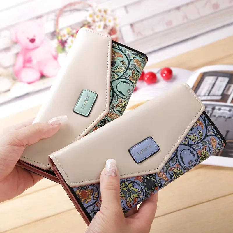 Women Long Wallet  Small Floral Envelope Grid Lady Clutch Phone Bag Coin Purses