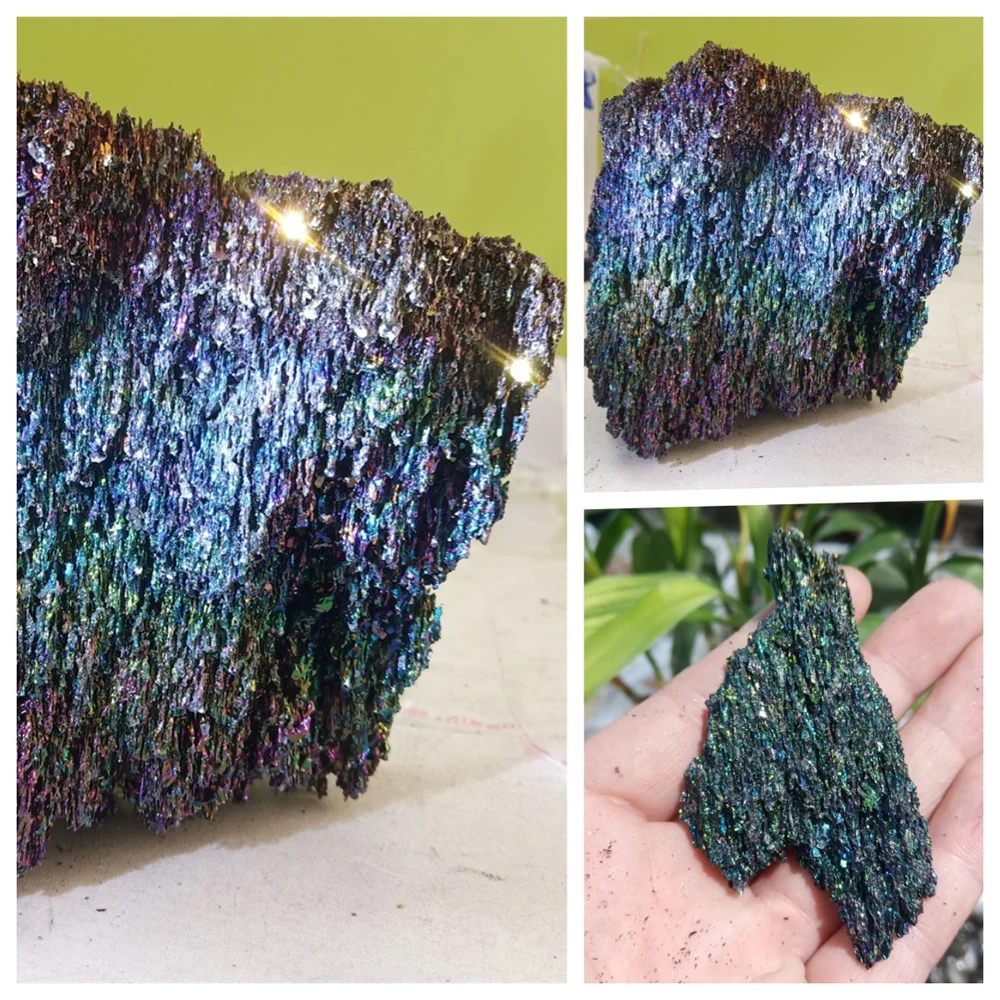 Colorful Carborundum Natural Stone Specimen Silicon Carbide Black Quartz Crystal Mineral Sample Home Decor  1pc big