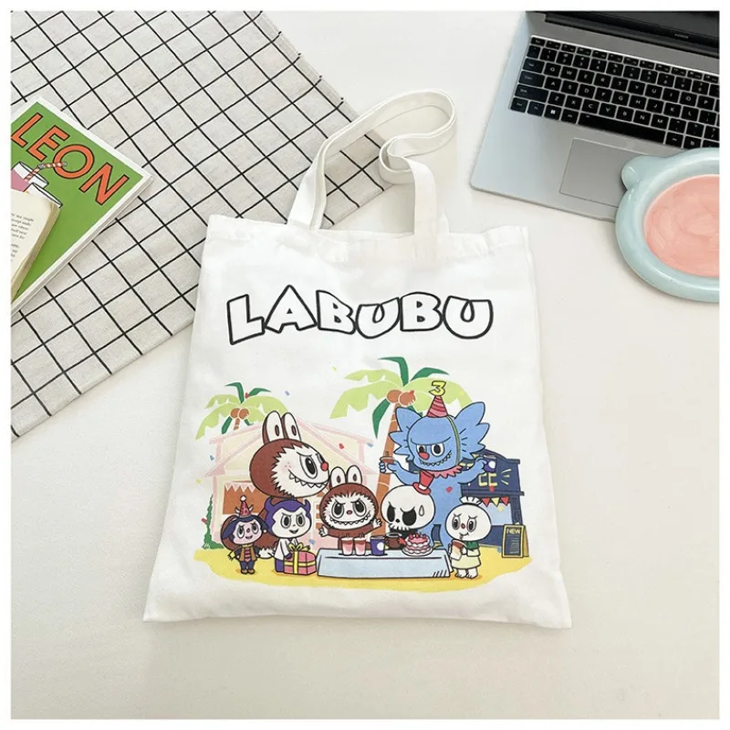 Labubu Canvas Bag Female Labubu Student Cute Cartoon Shopping Bag Portable Tutoring Bag Leisure Shoulder Bag