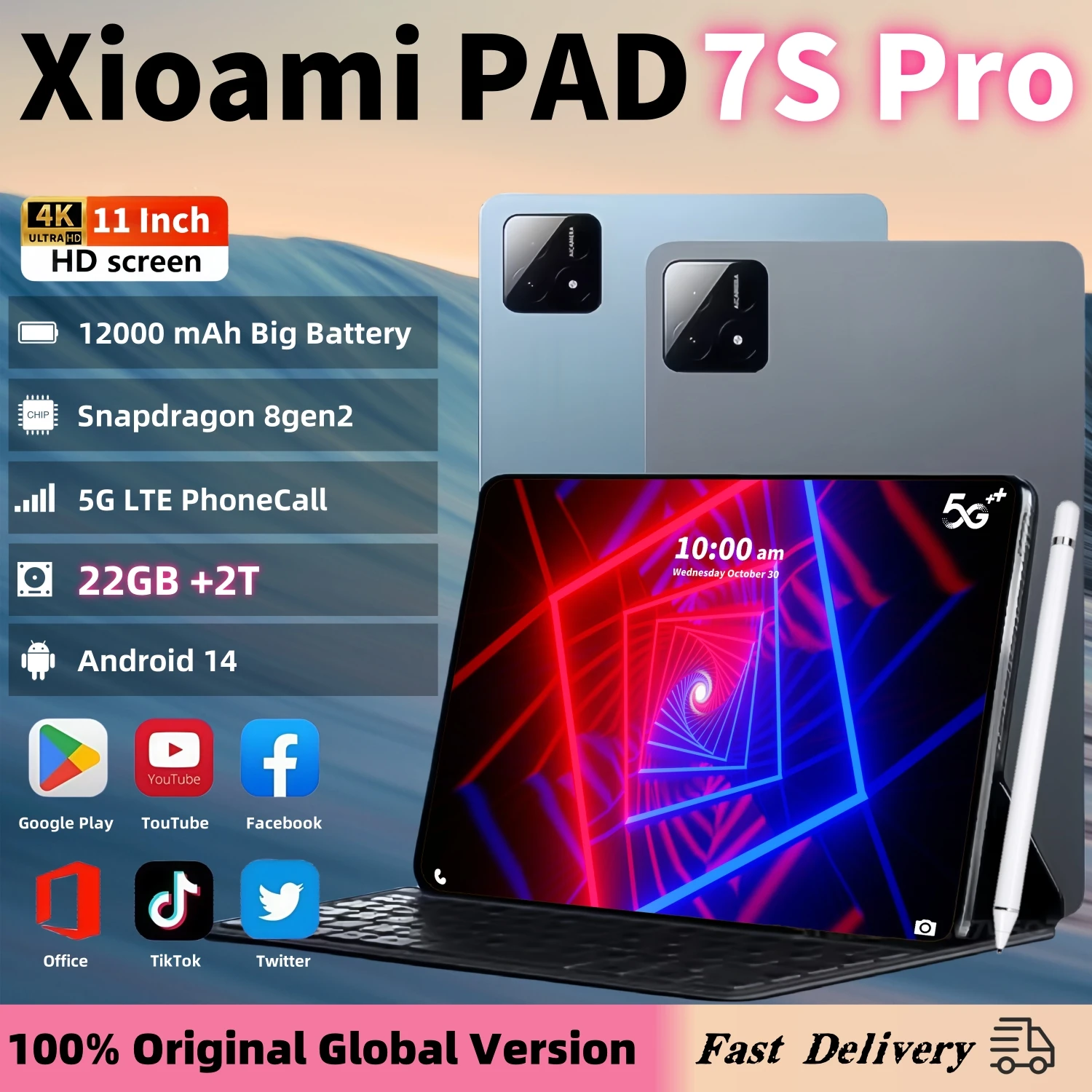 2025 Global Version PAD 7S PRO 12000mAh Android 14 Snapdragon 8gen2 Tablet 22GB+2T 11 Inch 5G Dual SIM WiFi Bluetooth Tablets PC