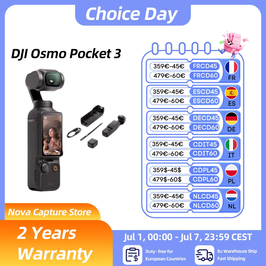 EU-Versand DJI Osmo Pocket 3 Leistungsstarker 1-Zoll-Sensor 4K/120fps 2-Zoll Drehbarer Touchscreen Original Marke Neu auf Lager Pocket 3