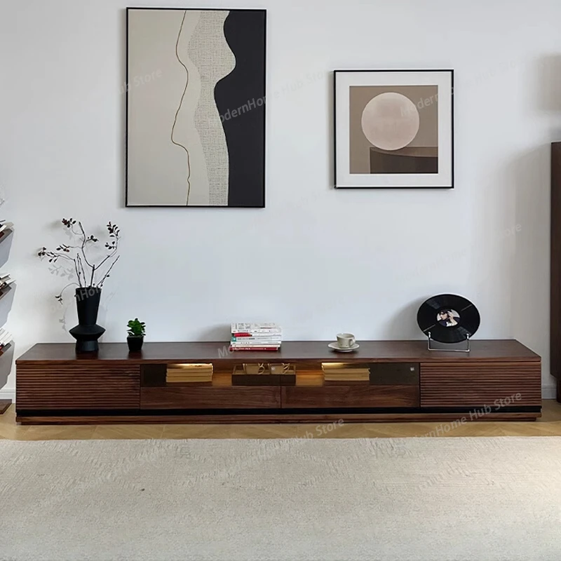 Storage Nordic Drawers Tv Table Design Organizer Walnut Minimalist Tv Stand Modern Floor Universal Fernsehtisch Furniture