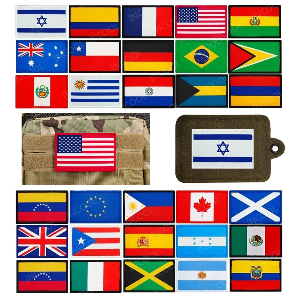 Polyester Woven US France Israel Germany Chile Brazil Peru Mexico Spain UK Italy Australia Canada Flags Patches Appliques Badges