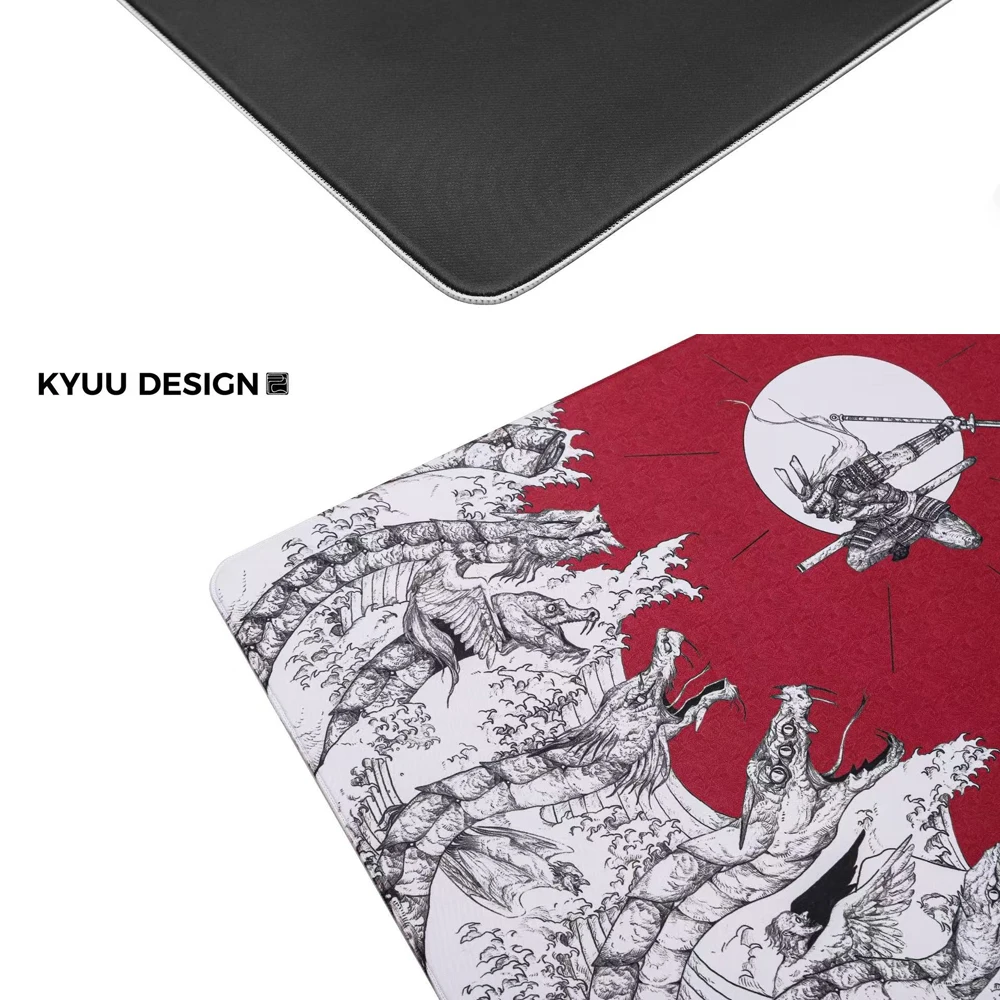 KYUU DESIGN Tappetino per mouse da gioco 480x400mm - Samurai vs Serpent Art a otto teste Base in gomma antiscivolo Controllo di precisione per giocatori