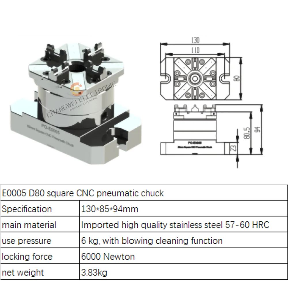 

100mm Pneumatic manual Chuck for EDM Spark Machine Electrode Clamping Precision CNC Engraving Chuck apply to ER Interface