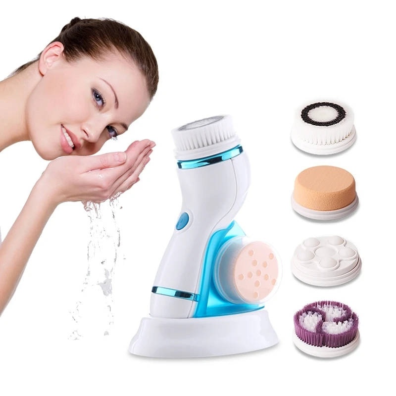 Rechargeable Facial Cleansing Spin Brush Set with 4 Exfoliation Brush Heads Waterproof Face Spa System Scrubber Deep Cleansing