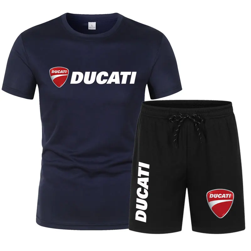 DUCATI Men's Summer Clothing Sets Short Sleeve T-Shirt Sports Shorts Motorcycle Theme Jogging Beachwear Regular outdoor jogging
