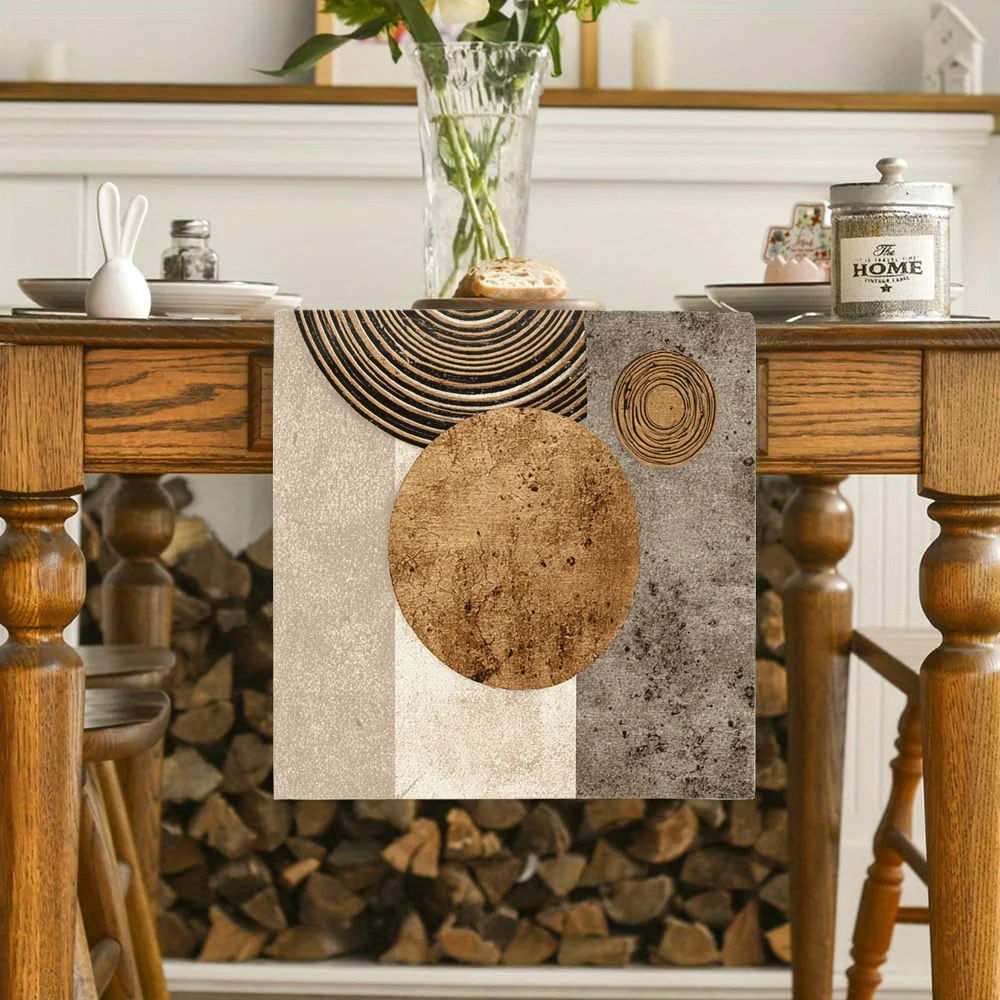 Metal Texture Round Patterned Table Flag, Geometric Art Season-Compliant Table Flag, Modern Industrial Style, Home Decoration