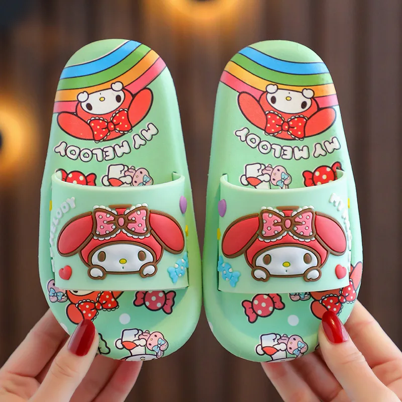 Sanrio Slippers Kawaii Hello Kitty Anime Kuromi Cinnamoroll My Melody Cute Kids Summer Beach Outdoor Non-Slip Slippers Girl Toys