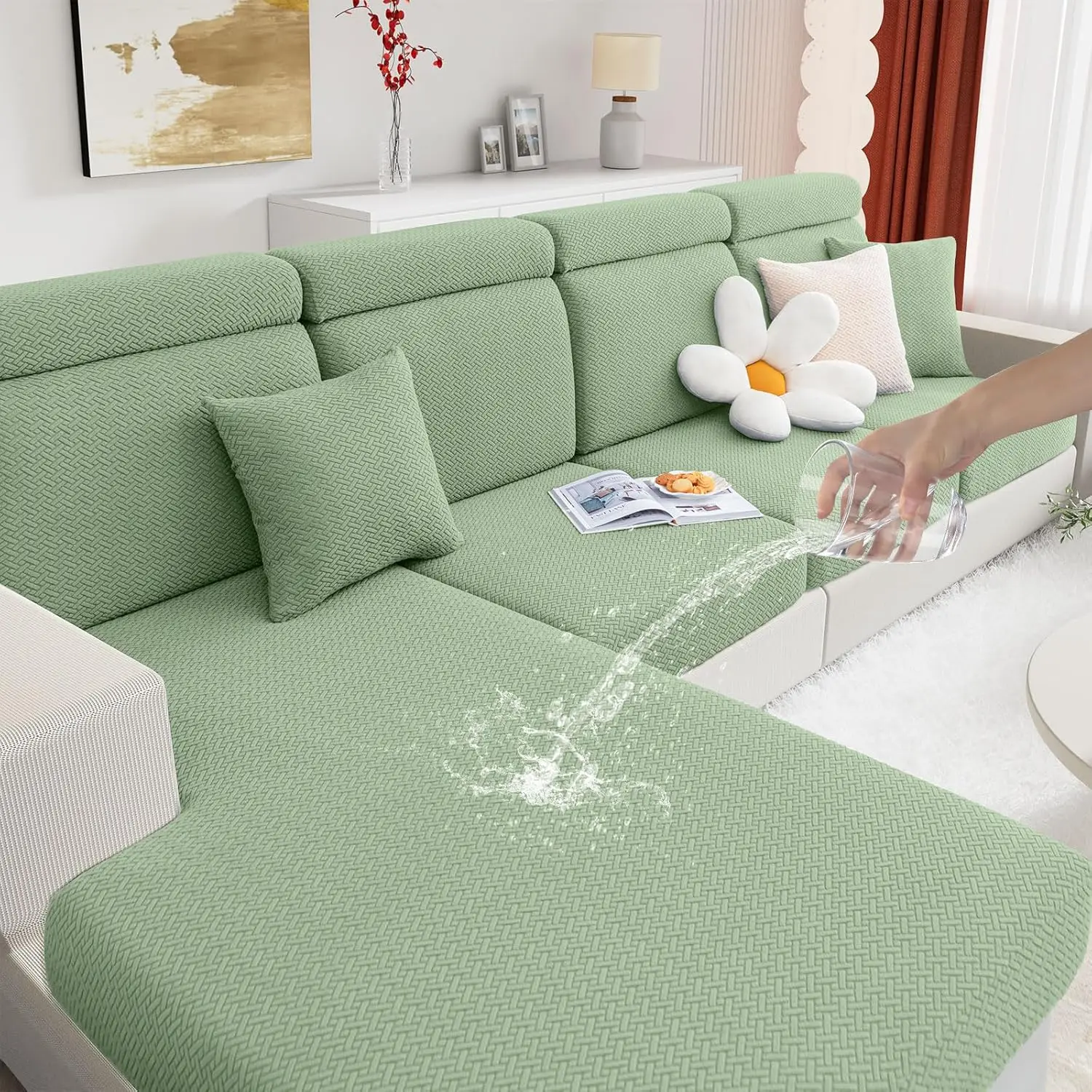 

Waterproof Couch Cushion Covers, Wear Resistant Couch Cover, Anti Slip Sofa Slipcovers Washable, Soft Thi Jacquard Furniture