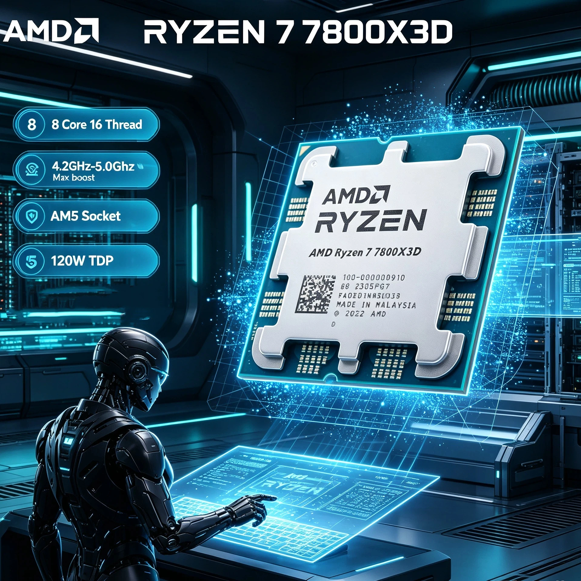 AMD Ryzen 7 7800X3D 8C 16T 96MB L3 3D V-Cache 4.2GHz 5.0GHz AM5 DDR5 120W for  Coding Multitasking Gaming Office Home Build