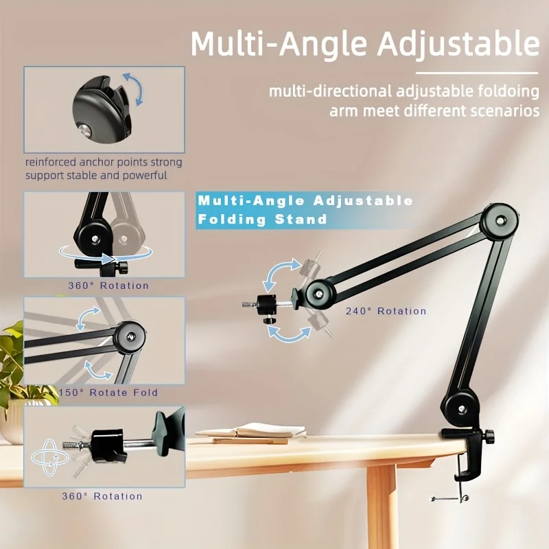 Adjustable Microscope Upgrade Hanging Boom Bracket Scissors Arm Bracket Microscope Camera DIY Arm Bracket Desktop Base Bracket