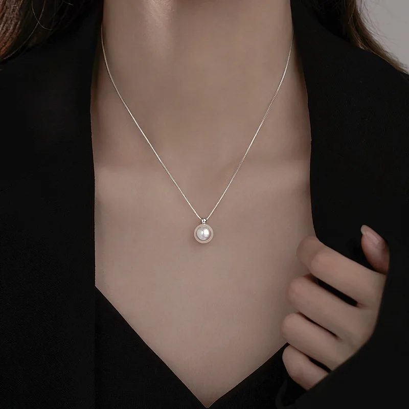 

925Pure Silver Pearl Choker Light Luxury Necklace New Niche SimpleinsWomen's Collarbone Chain