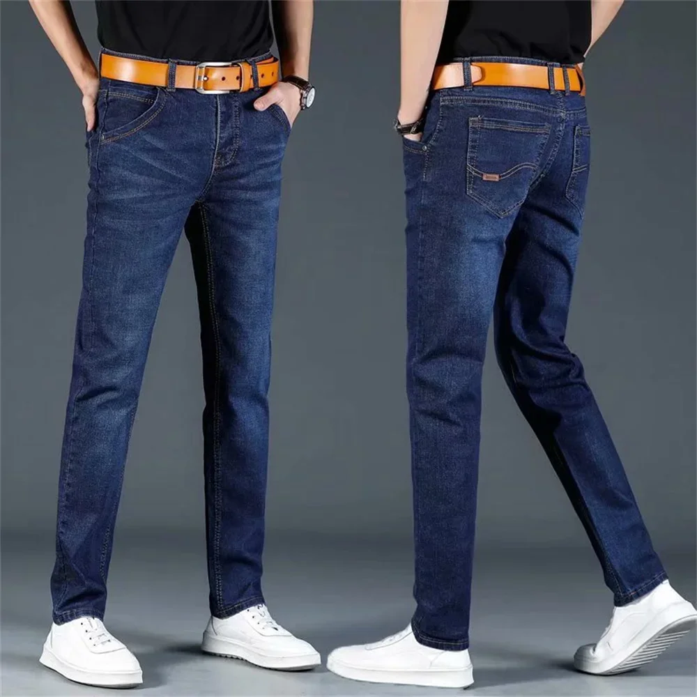 Jeans da uomo di marca Jeans invernali flanella pantaloni jeans elasticizzati pantaloni moda Casual uomo 2024 pantaloni da uomo jeans uomo pantaloni