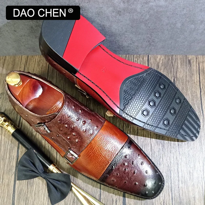 LUXURY GENUINE LEATHER MENS SHOES DOUBLE MONK STRAP MIX COLOR CASUAL DRESS WEDDING BUSINESS FORMAL LOAFERS SHOES FOR MEN