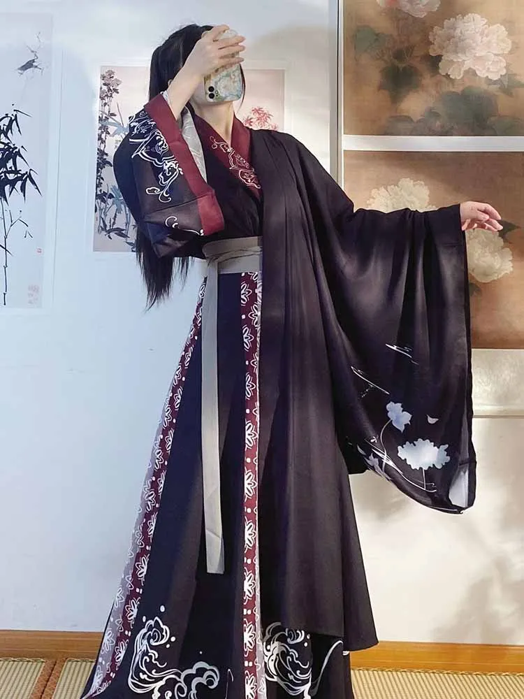 Hanfu Dress Women Chinese Traditional Vintage Hanfu Black 3pcs Sets Female Halloween&Carnival Cosplay Costume For WomenPlus Size