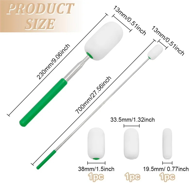 A59E-3PCS عصا إسفنجية تصغير للفخار، مقبض من الفولاذ المقاوم للصدأ رأس إسفنجة ماصة لإزالة الماء من الفخار